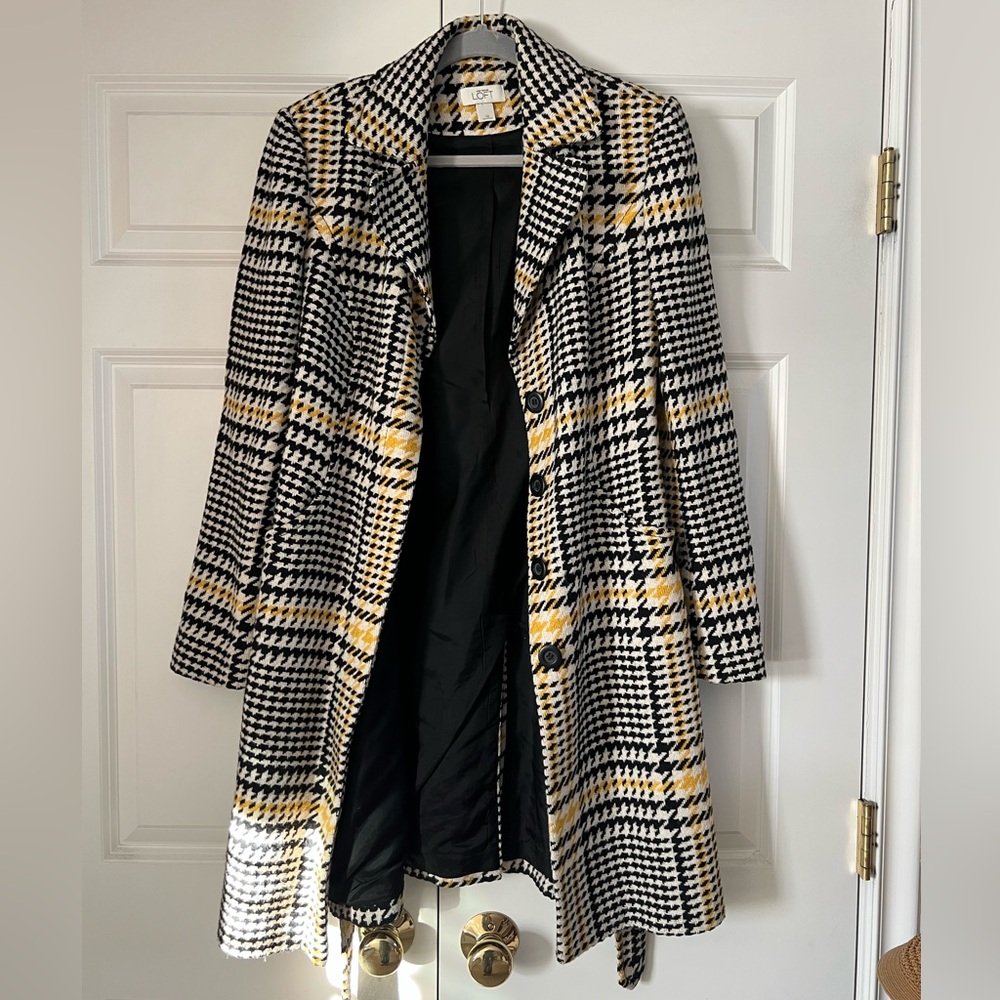 Ann Taylor Dog Tooth Black Yellow Peacoat